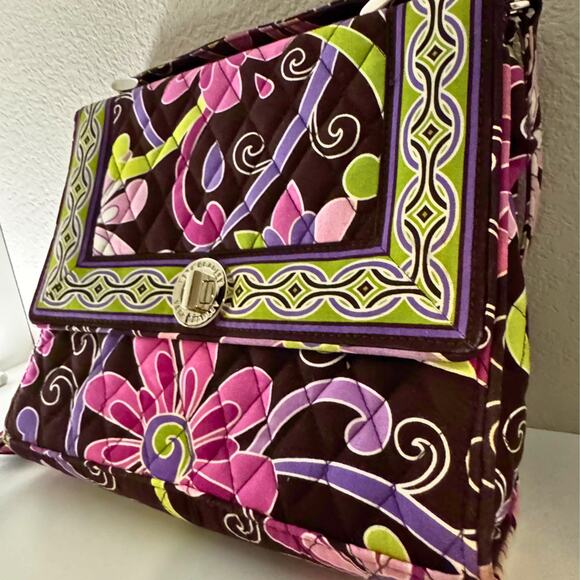 Vera Bradley Retired Floral Turn-Lock Crossbody Organizer Bag – Pink Purple Lime - Picture 6 of 8